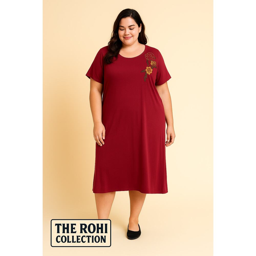 Boutique+ Burgundy Floral Sleep Dress Women’s 1X Soft Short Sleeve